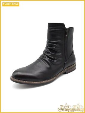 Faux Leather Ankle Motorcycle Boots Side Zipper Ruched Casual
